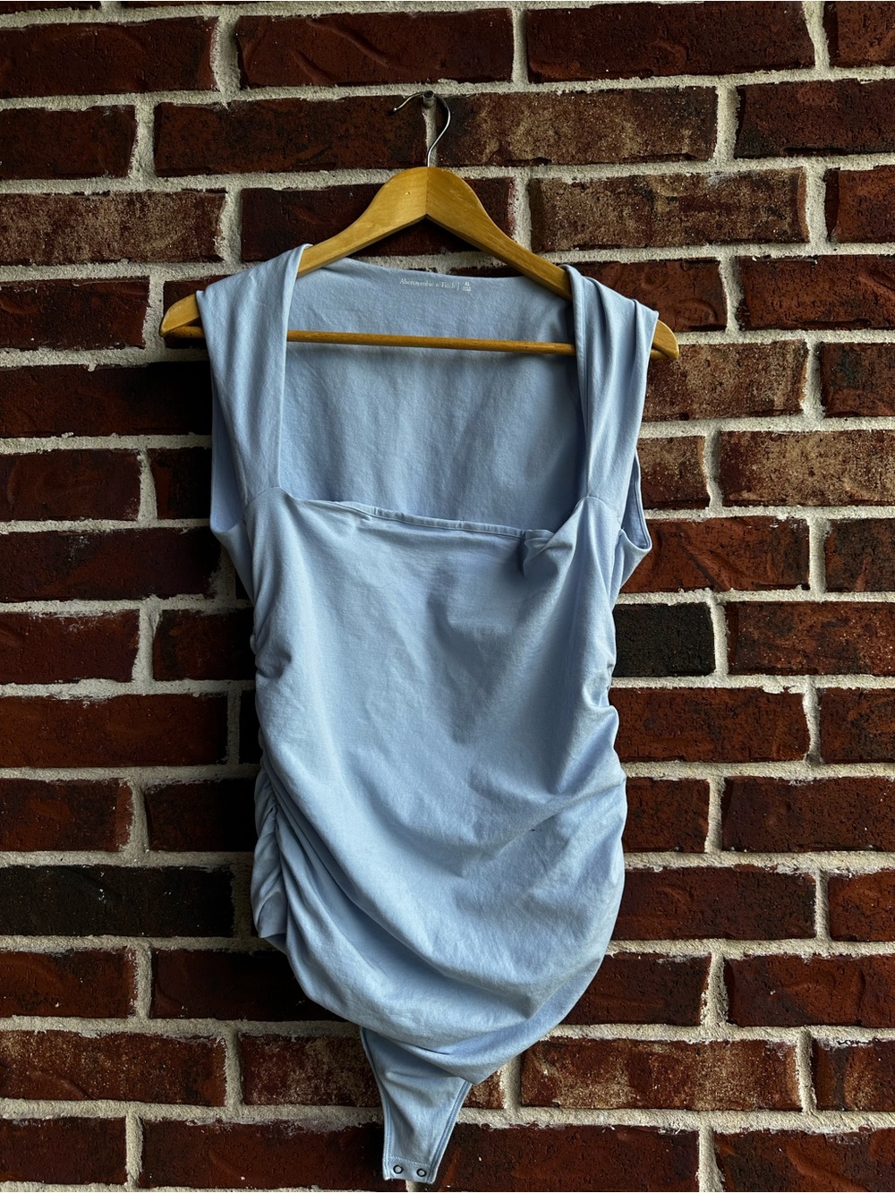 Abercrombie & Fitch Light Blue Ruched Square-Neck Bodysuit